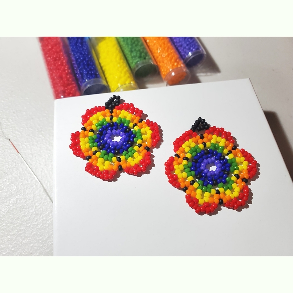 SALE 🏳‍🌈 PRIDE Handmade Rainbow Flower Earrings - Picture 2 of 3
